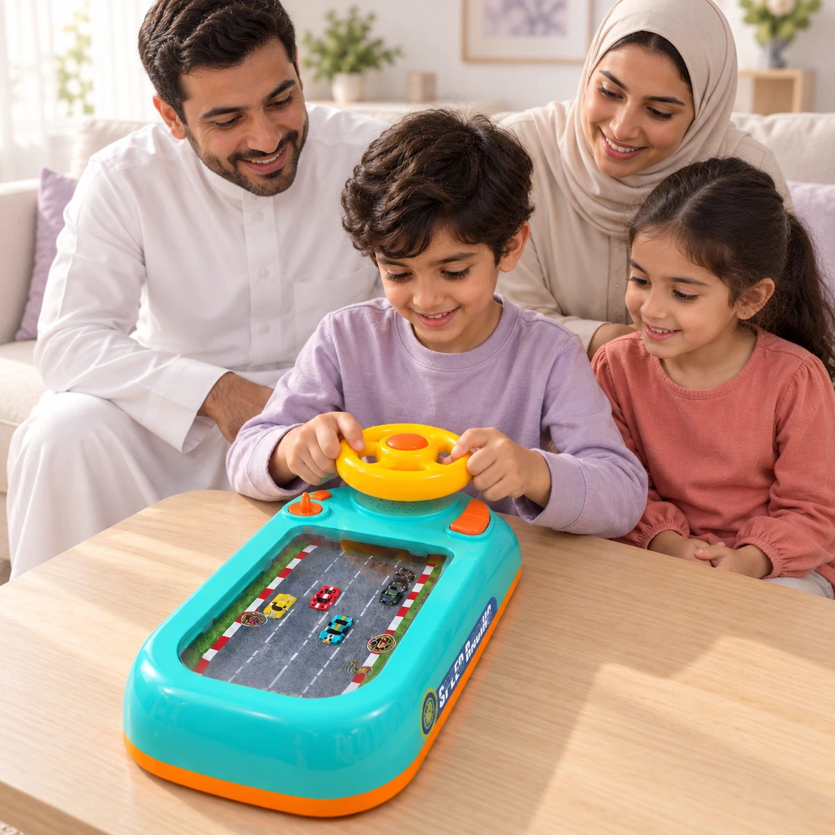 يلعب، والعائلة تشاركه الفرحة